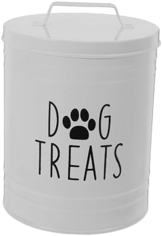 STOBAZA Metal Dog Food Storage Container Airtight Treat Jar for Pet Supplies Compact, iron, White