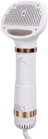 Rengue Quiet Pet Hair Dryer Brush 2 in 1 Slicker Grooming Tool 304 Stainless Steel Comb 480W 3 Temp Settings Self Cleaning for Cats Small Dogs Post Bath Drying