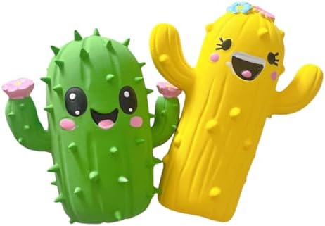 Cute Cactus Dog Squeaky Toys, 2-Pack Green and Yellow, Latex Rubber Interactive Pet Chew Toy