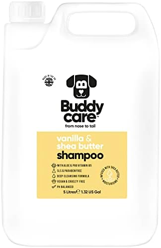 Vanilla & Shea Butter Dog Shampoo by Buddycare | Moisturising Shampoo for Dogs | Vanilla & Shea Butter Scented | with Aloe Vera and Pro Vitamin B5 (169.07oz)