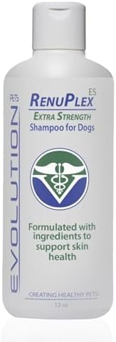 RenuPlex Extra Strength Dog Shampoo for Dogs with Mange-Related Skin and Coat Concerns, Itchy Skin and Hot Spots, with Oatmeal, Aloe, Zinc-PCA and Essential Oils, 12 Fl Oz. Made in the USA