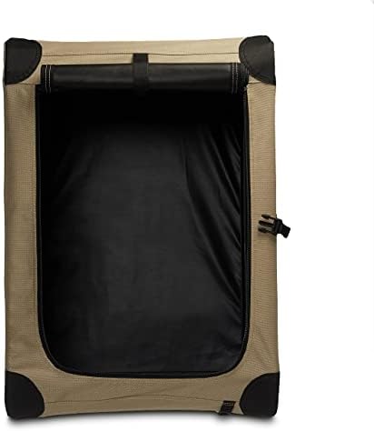Amazon Basics Portable Folding Soft Dog Crate, 2-Door, Collapsible Travel Kennel, Top & Front Loading, Small 26" x 18" x 18", Tan