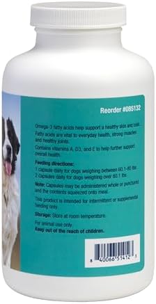 Covetrus Omega-3 Soft Gels for Large Dogs – Essential Fatty Acids with Vitamins A, E & D3 – Skin, Coat & Joint Supplement – 250 Count
