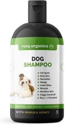 Hypoallergenic Dog Shampoo, Cleans and Soothes Dry Flakey Skin 16oz | Reduce Dandruff, Shedding, Calms Itching, Scratching, Organic Aloe & Manuka Honey Softens Fur Moisturizes and Deodorizes