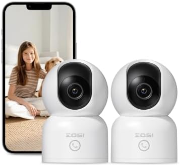 ZOSI 2K Indoor Pan/Tilt Security Camera, 2 Pack 2.4G/5G Dual-Band WiFi Smart Home Cam, 360 Degree Baby Pet Monitor with Phone App,Human Detection,2 Way Audio,Cloud & Memory Card Storage, Plug-in