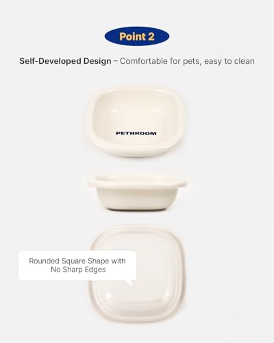 PETHROOM Elevated Dog Bowl with Adjustable Stand – Ceramic Pet Bowl for Dogs & Cats, 4.5–7.4 in Height, 0–22° Tilted, Non-Slip, Beige Stand with Pink Bowl