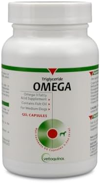 Vetoquinol Triglyceride OMEGA - Fish Oil for Dogs & Cats - Supports Healthy Skin, Coat & Normal Immune Response - Supplement with Vitamin Blend for Heart, Eye, Bone & Muscle Support - 60 Capsules