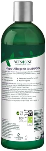 Vet's Best Hypo-Allergenic Shampoo for Dogs | Dog Shampoo for Sensitive Skin | Relieves Discomfort from Dry, Itchy Skin | Cleans, Moisturizes, and Conditions Skin and Coat , 16 oz
