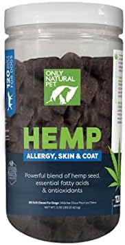 Only Natural Pet Allergy, Skin & Coat Hemp Soft Chews - Allergy Immune Bites for Dogs, Omega 3 Supplement, Calming Treats for Itchy Skin Relief, Hot Spot - (120 Count) (Al.)