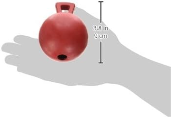 Jolly Pets Tug-n-Toss Heavy Duty Dog Toy Ball with Handle, 3 Inches/Mini, Red (403 RD) | Mini 3 inch jolly ball with handle, treat-dispensing chamber for puzzle play, bounces for fetch, made in USA