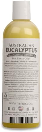 Jeffers Pet Australian Eucalyptus Dog Shampoo, 17 oz - Natural Botanical Grooming Wash with Citronella & Coconut Base, Deodorizing, Soap & Detergent Free, Concentrated, for Dogs & Puppies 6+ Weeks