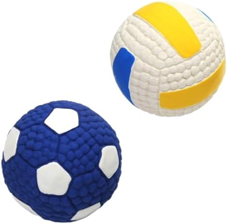 Squeaky Chew Dog Toys Interactive Sports Balls with Squeaker Soft Latex Rubber Bouncy Fetch Ball Toy (Soccer, Volleyball, Football, Tennis) for Puppy & Dog (Soccer+Volleyball,Large)