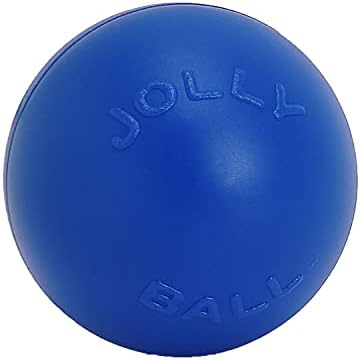Jolly Pets Push-n-Play Ball Dog Toy, 4.5 Inches/Small, Blue (345 BL) | Small hard plastic push ball for dogs under 20 lbs, designed for chasing and herding play, floats, made in the USA