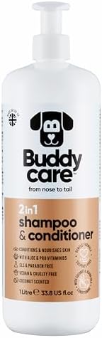 2in1 Dog Shampoo & Conditioner by Buddycare | Coconut Scented | with Aloe Vera and Pro Vitamin B5 (33.8oz)
