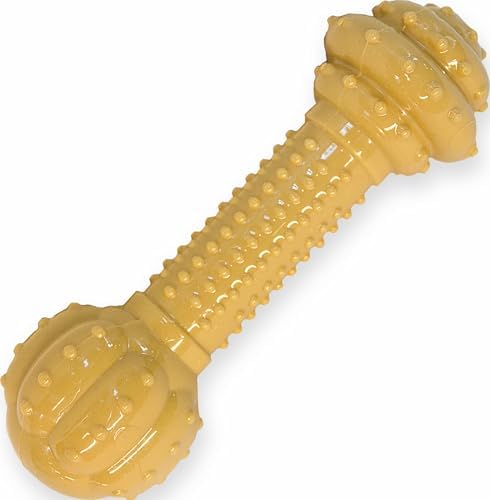 Nylabone Power Chew Textured Barbell Dog Chew Toy, Peanut Butter Flavor | Large breeds, durable dog toys for aggressive chewers, long lasting, discourages destructive chewing, for dogs up to 50 lbs