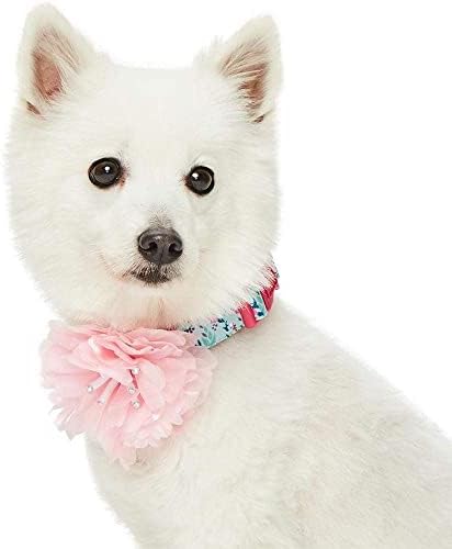 Blueberry Pet Floral Power Lily of The Valley Designer Teal Green Adjustable Dog Collar with Detachable Pink Peony, Large, Neck 18"-26"