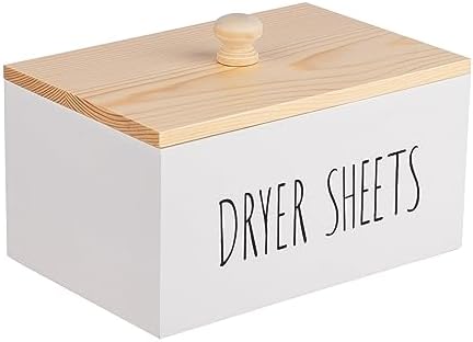 zoocatia Laundry Room Decor Dryer Sheet Container Wood Detergent Dispenser Holder Organization and Storage Box with Lid for Dryer Balls, Laundry Pods, White