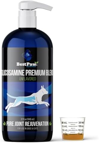 Best Paw Nutrition Liquid Glucosamine for Dogs | Glucosamine Chondroitin MSM with Hyaluronic Acid | Hip and Joint Supplement | Unflavored | Easy Pump Food Topper | 32oz