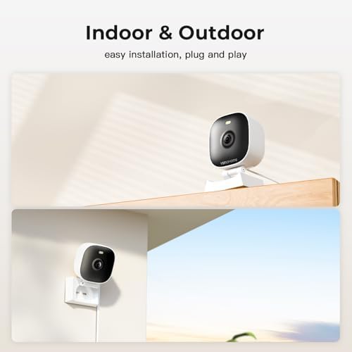 2K Cameras for Home Security,Indoor/Outdoor for Baby/Elder/Pet Monitoring with Phone app, Plug&Play,Color Night Vision,2-Way Audio&24/7 Recording,Support 128G Card (Not Included),6.56ft Wire