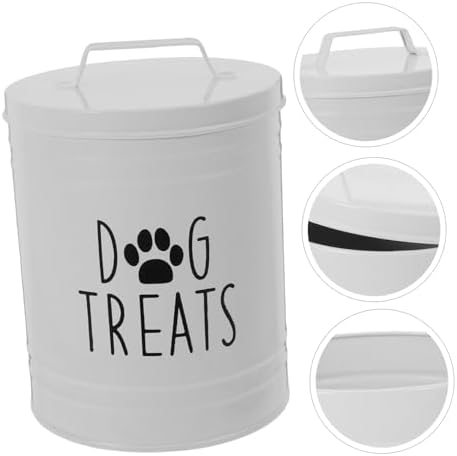 STOBAZA Metal Dog Food Storage Container Airtight Treat Jar for Pet Supplies Compact, iron, White