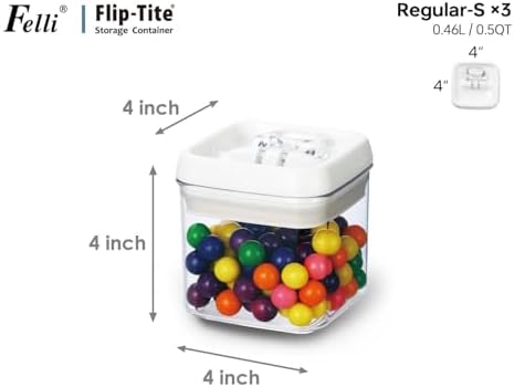 Felli Flip Tite Food Storage Container 4" Small Size Airtight Lid Lock Top, Stackable Kitchen Canister for Space Saving, Pantry Fridge Cupboard Organizer, Spice Seasoning Pet Treats Snack (0.5 qt)