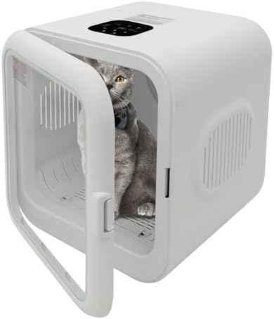62L Pet Dryer Box for Cats and Small Dogs 【Fastest 15-Minute Drying】, 35dB Ultra Quiet Automatic Cat Dryer Box, 360° Full Body Drying, Removable Base, with Light and Skylights