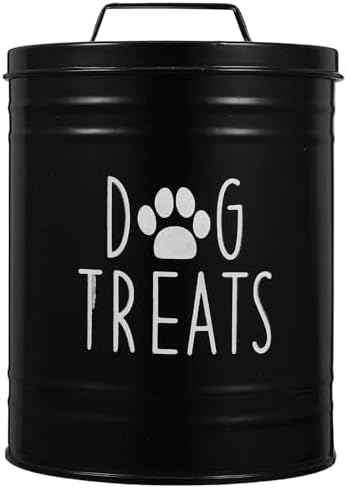 Luxshiny Airtight Metal Dog Food Storage Bin with Lid Large Dog Treat Jar for, Large, Metal, Black
