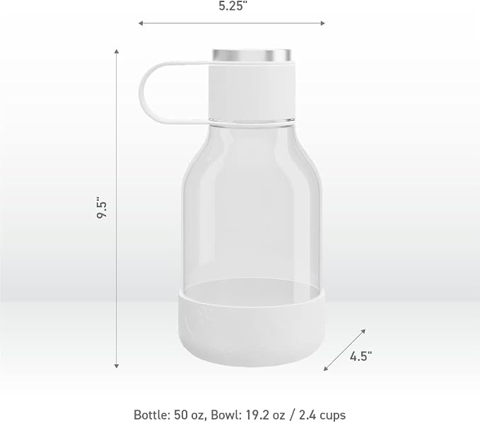 Asobu Buddy Bottle a Stainless Steel Insulated Water Bottle for with Removable Dog Water Bowl and Dog Food and Treat Storage Bowl (White, Tritan 50 oz Water Bottle with Bowl)