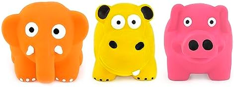 CHIWAVA 3PCS 3.2'' Squeak Latex Puppy Toy Standing Animal Set for Small Dog | Elephant Cow Animal Design, Assorted Color Interactive Play for Indoor & Outdoor Fetch and Throw