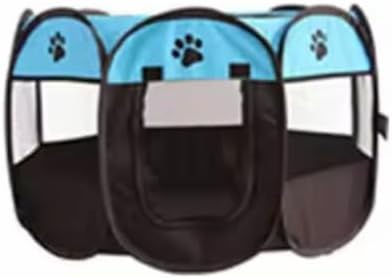 Foldable Pet Playpen, Safe Indoor & Outdoor Fun for Dogs & Cats, Portable Pet Tent with Removable Top Shade Cover, Durable, Lightweight, Multiple Access Points - Light Blue, Small Size