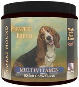 Basset Hound Multivitamins, 90 Count, Made in the USA with Real Bacon.
