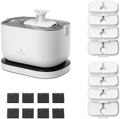 Bundle of PETLIBRO Cat Water Fountain + 8 Packs Genuine Replacement Filters 4 Months, Stainless Steel, White