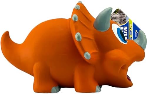 PetSport Naturflex Large Triceratops Latex Dog Chew Toy | All-Natural Soft, Squeaky, Non-Toxic Rubber Chew Toy | Safe for Indoor Play | 8"