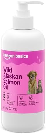Amazon Basics Wild Alaskan Salmon Oil - Skin and Coat Support, Omega 3 Supplement for Dog and Cat, 8 fl oz (Previouly Wonder Bound)