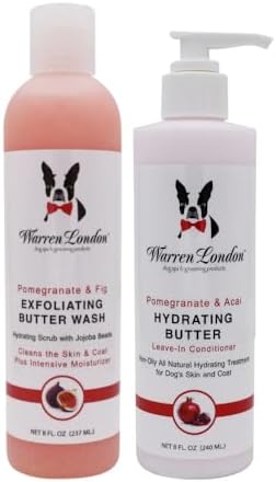 Warren London 8oz Butter Combo - Premium Dog Shampoo & Conditioner - Exfoliating Wash with Fragrant Leave in Conditioner - Pom & Fig w/Pom & Acai