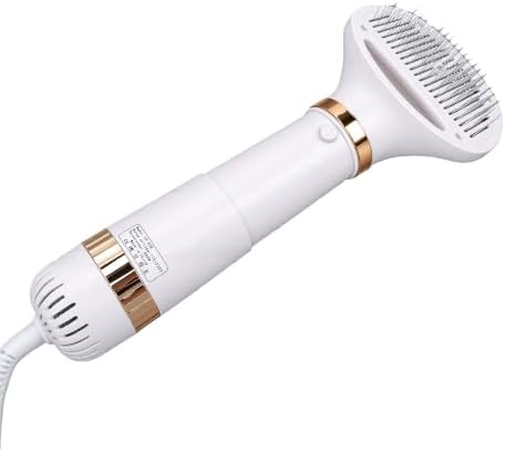 Rengue Quiet Pet Hair Dryer Brush 2 in 1 Slicker Grooming Tool 304 Stainless Steel Comb 480W 3 Temp Settings Self Cleaning for Cats Small Dogs Post Bath Drying