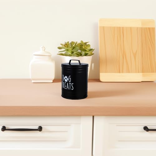 Luxshiny Airtight Metal Dog Food Storage Bin with Lid Large Dog Treat Jar for, Large, Metal, Black