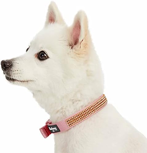 Blueberry Pet Sparkling Rhinestone Adjustable Dog Collar with Metal Buckle, Baby Pink, Neck 9-12.5", for Small Breed