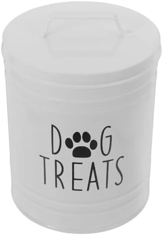 KICHOUSE Metal Dog Food Storage Container Dog Treat Station Air Tight Dog Treat Canister, iron, White