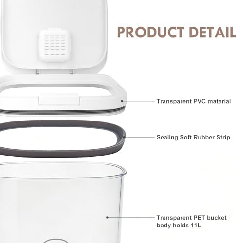 LEAWALK 11 Lbs Airtight Dog Cat Food Storage Container and Dog Treat Containers BPA-Free, PET Clear Stackable Pet Storage Bin, Pop Top, 1-Cup Scoop, for Pet Food/Rice/Flour/Bread/Grains/Spaghetti