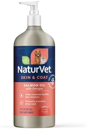 NaturVet – Salmon Oil Skin & Coat Plus Omegas | Supports Healthy Skin & Glossy Coat | Natural Source of Omega-3 & 6 Fatty Acids | for Dogs & Cats (17 oz Oil)