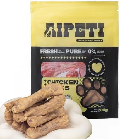 Freeze Dried Chicken Necks for Dogs & Cats 100g (3.53oz) - Single Ingredient Raw Treats, High Protein Natural Chews for Bone & Dental Health, Grain-Free Training Snacks