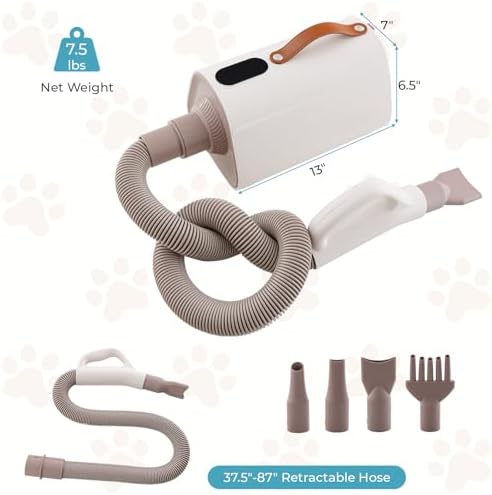 Tangkula Dog Dryer, Pet Blow Dryer with Smart LED Touch Screen, 4 Nozzles, Adjustable Temperature & Airflow, Negative Ion Function, High Velocity & Low-Noise Dog Hair Dryer for Pet Grooming