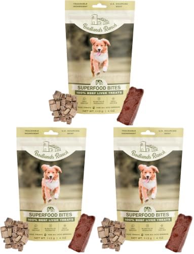 BADLANDS RANCH by Katherine Heigl – Superfood Bite Freeze-Dried Raw Beef Liver Dog Treats – High Protein Single-Ingredient Snacks for Training, Rewards & Daily Wellness (Pack of 3)