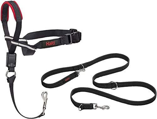 Halti Optifit Headcollar (Size M) & Training Leash (Size L, Black) Bundle