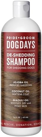 Pride and Groom DogDays Deshedding Dog Shampoo | Fast-Acting Coat Softener & Shedding Control | All-Natural Dog Wash with Essential Oils | Reduces Excess Fur & Dander for Curly & Wavy Coats – 16 oz