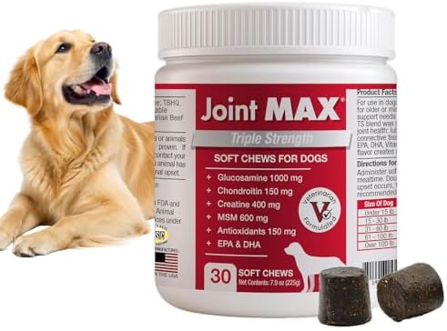 PHS Joint MAX Triple Strength (TS) Soft Chews for Dogs - Glucosamine, Chondroitin, MSM, Turmeric, Omega 3 - Hip and Joint Pain Relief and Support for Dogs - Made in USA - 30 Soft Chews