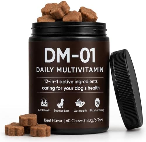 DM-01 Daily Multivitamin for Dogs - Advanced Hip & Joint Support, Boosts Immune System & Digestion, Promotes Skin, Coat & Organ System Health, Enhances Activity & Mood, 60 Chews (1)