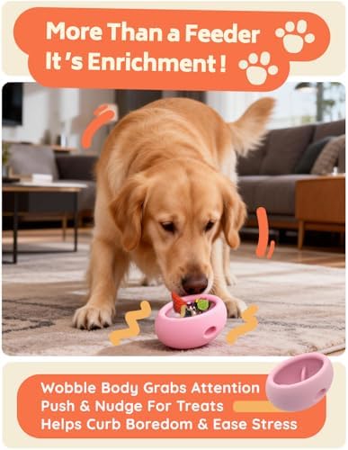 2-in-1 Dog Enrichment Toy & Slow Feeder - Interactive Freeze Licking Bowl and Treat Dispenser for Dogs, Relieves Boredom and Anxiety (5.3" x 3.75" x 2.95", Pink)