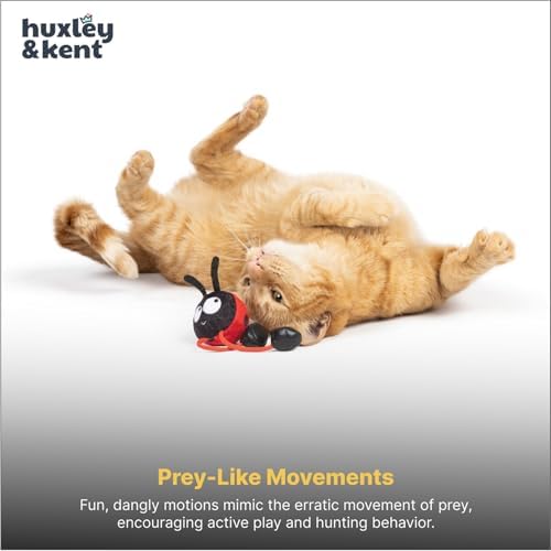 Huxley & Kent Chirpy Interactive Catnip Cat Toy, Ladybug | Touch Activated Chirp Chip with Auto Shut Off, Catnip & Crinkle, Dangly Motion, Soft Plush for Indoor Play